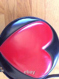 Moschino Redwall Noir Cuir Rouge Coeur Circle Rond Sac Épaule Vintage