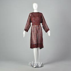 Moyenne Des Années 1980 Hanae Mori Robe De Chandelle Rouge Vtg Manches Longues Cuffs Larges Léger