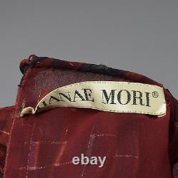 Moyenne Des Années 1980 Hanae Mori Robe De Chandelle Rouge Vtg Manches Longues Cuffs Larges Léger