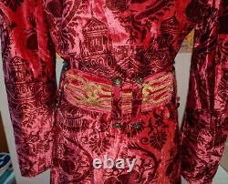 Nwot Rare Tracy Porter Raspberry Rouge Velours Chinoiserie Style Coat Doublé Medium