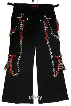 Nwt Vintage Nyc 34x32.5 Tripp 90s Jambe Large Pantalon Noir Porte Rouge Goth Jarretière