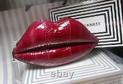 Ouf! Lulu Guinness Vintage Red Snakeskin Lèvres Embrayage Sac À Main Rrp £295