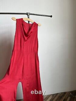Pantalon de pyjama-sarouel en soie rouge vintage des années 1930 pour la plage, rare et orné de décors Art Déco pour femme.