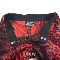 Pantalons pour femmes à imprimé léopard rouge et noir en velours avec ceinture vintage