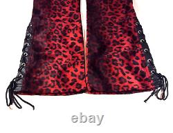 Pantalons pour femmes à imprimé léopard rouge et noir en velours avec ceinture vintage
