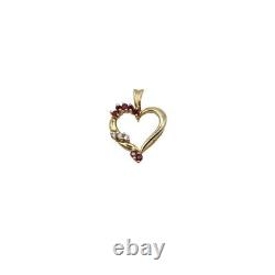 Pendentif cœur de femme en rubis rouge et diamant, vintage, en or jaune véritable 14 carats, juillet.