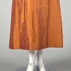 Petites Années 1990 Rouge Or Orange Robe En Soie Dupioni Avec Ceinture Et Accessoires Vtg 90s