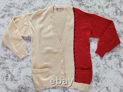 Pull cardigan en laine crème et rouge GUCCI vintage, taille 12, années 70/80, G. Gucci Italie.