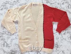 Pull cardigan en laine crème et rouge GUCCI vintage, taille 12, années 70/80, G. Gucci Italie.