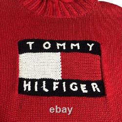 Pull vintage Tommy Hilfiger pour femme taille M rouge avec inscription tricotée col montant années 90 Y2K