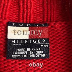 Pull vintage Tommy Hilfiger pour femme taille M rouge avec inscription tricotée col montant années 90 Y2K