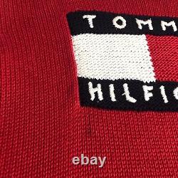 Pull vintage Tommy Hilfiger pour femme taille M rouge avec inscription tricotée col montant années 90 Y2K