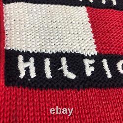 Pull vintage Tommy Hilfiger pour femme taille M rouge avec inscription tricotée col montant années 90 Y2K