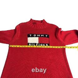 Pull vintage Tommy Hilfiger pour femme taille M rouge avec inscription tricotée col montant années 90 Y2K