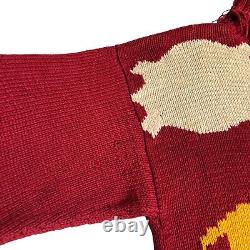 Pull vintage pour femme de Harold en laine rouge de style aztèque du sud-ouest avec col roulé, taille L, tricoté à la main.