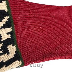 Pull vintage pour femme de Harold en laine rouge de style aztèque du sud-ouest avec col roulé, taille L, tricoté à la main.