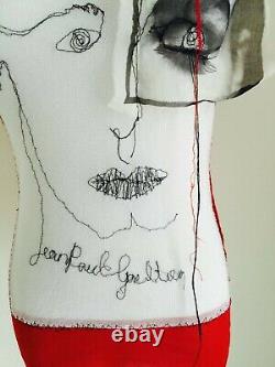 Rare Vintage Jean Paul Gaulthier Rouge Mesh Taille Supérieure S Nylon Brodé