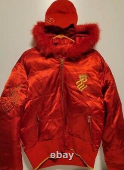 Rare Vintage! Rocawear Red Puffer Down Veste Faux Fux Taille 2x Femmes