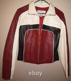 Rare Vintage Wilsons Maxima Veste en cuir rouge et noir pour moto Biker Taille S