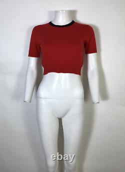 Rare Vtg Chanel 90s Red Knit Cashmere Logo Button Crop Top Xs 36 1994