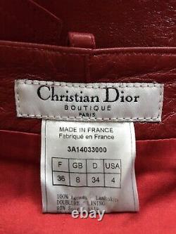 Rare Vtg Christian Dior De John Galliano Jupe En Cuir D'agneau Rouge Xs Aw2003