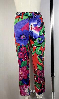 Rare Vtg Gianni Versace Jeans Couture Pantalon Floral Rouge S