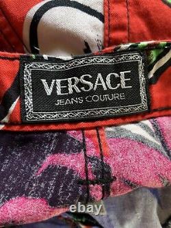 Rare Vtg Gianni Versace Jeans Couture Pantalon Floral Rouge S