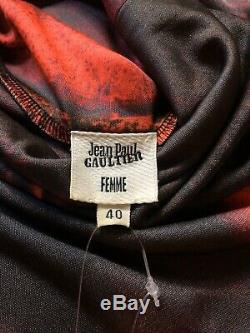 Rare Vtg Jean Paul Gaultier Noir Portrait Rouge Imprimer Top S
