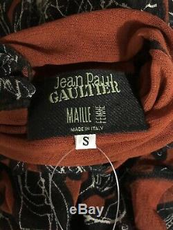 Rare Vtg Jean Paul Gaultier Red Mesh Visage Imprimer Sheer Top S
