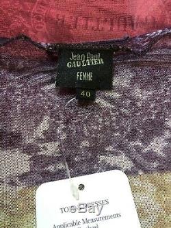 Rare Vtg Jean Paul Gaultier Violet Rouge Imprimer Mesh Cardigan Top S