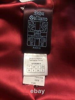 Rare Vtg John Galliano Logo Rouge Embossé Veste En Cuir Xs
