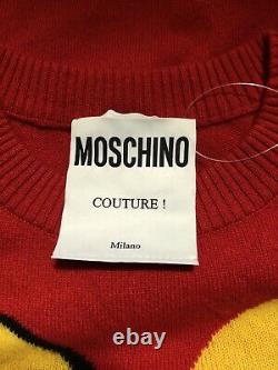 Rare Vtg Moschino Couture Rouge Restaurant Imprimer Robe De Laine Et Cachemire Xs
