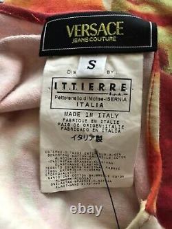 Rare Vtg Versace Jeans Red Heart Imprimer Sans Manches Top S