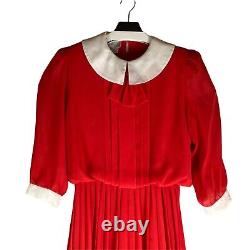Robe De Townhouse Vintage Robe Plissée Collier Femme 1970s Mousseline Vtg Rouge Sz 12