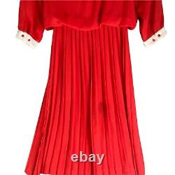 Robe De Townhouse Vintage Robe Plissée Collier Femme 1970s Mousseline Vtg Rouge Sz 12