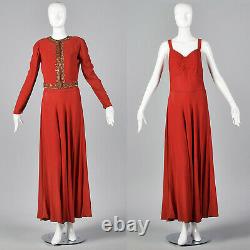 Robe Formelle De Soirée Set De Veste Dequin Rouge Rayon Crepe Gown Old Hollywood Des Années 1940