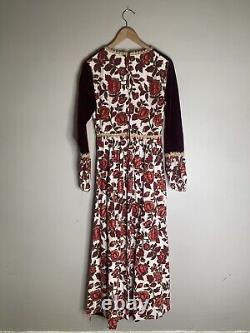 Robe Gunne Sax vintage des années 1970 pour femme en velours à motif floral rouge et noir