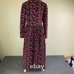 Robe Laura Ashley pour femmes Taille 12 Rouge Floral Cottagecore Prairie Modeste 80s VTG