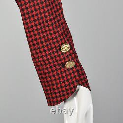 Robe M. Adèle Simpson des années 1980 à carreaux pied-de-poule rouge et noir, manches longues en laine des années 80 (vintage)