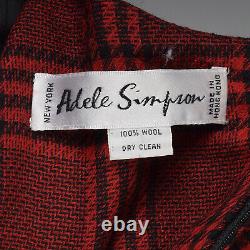 Robe M. Adèle Simpson des années 1980 à carreaux pied-de-poule rouge et noir, manches longues en laine des années 80 (vintage)