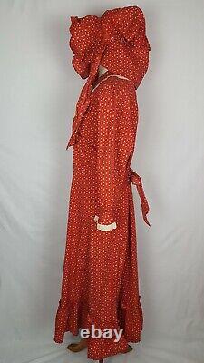 Robe Rouge Calico Prairie Vintage Et Bonnet Pour Femmes Imprimé Floral Fait Main