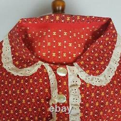 Robe Rouge Calico Prairie Vintage Et Bonnet Pour Femmes Imprimé Floral Fait Main