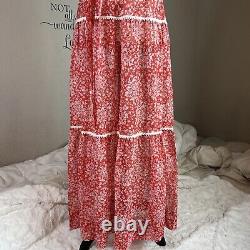 Robe Vintage Femmes 6 Maxi Krist Gudnason Bardot Cou Prairie Red Semi Sheer