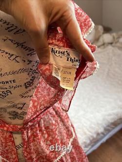 Robe Vintage Femmes 6 Maxi Krist Gudnason Bardot Cou Prairie Red Semi Sheer