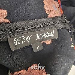 Robe à glissement midi Betsey Johnson taille P Vintage Y2K noir rouge avec bordure en dentelle florale et fente.