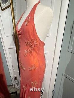 Robe de cocktail formelle en soie orange rouge à perles Vintage Scala Y2K taille moyenne