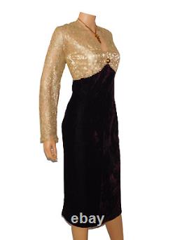 Robe de fête Scott McClintock en dentelle dorée, velours vintage pour femme taille 16W - NEUVE AVEC ÉTIQUETTE
