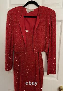 Robe de soirée formelle vintage Scala rouge ornée de perles et de paillettes, taille M.