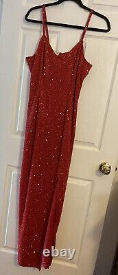 Robe de soirée formelle vintage Scala rouge ornée de perles et de paillettes, taille M.