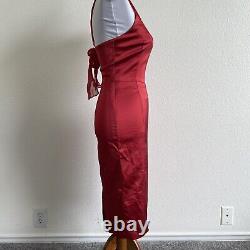 Robe de soirée vintage Betsey Johnson pour femmes, taille 4, rouge, ajustée, encolure en mousseline de soie.
